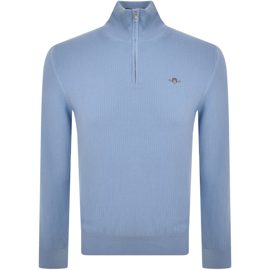 Gant Half Zip Textured Sweatshirt Blue Mainline Menswear Denmark